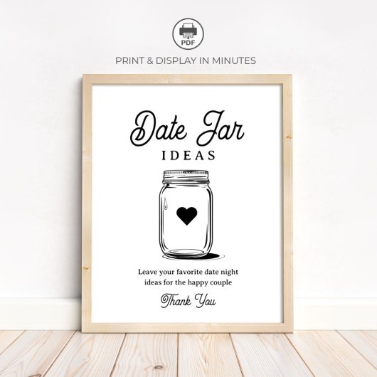 Poster Rustic Date Jar Ideas Sign for Bridal Shower