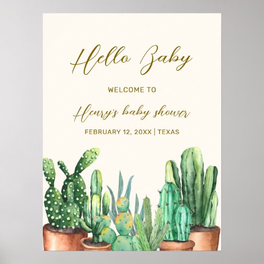 Poster Rustic Desert Cactus Garden Baby shower Bienvenue (Devant)
