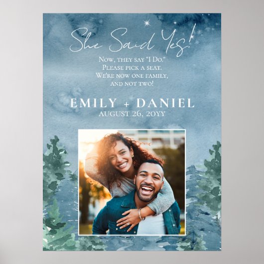 Poster Rustic Dusky Blue Mountains Jour de Mariage (Devant)