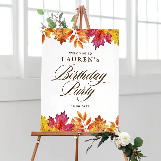 Poster Rustic Fall Leaves Automne Anniversaire Fête Bienv