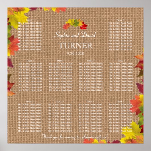 Poster Rustic Fall quitte Burlap Mariage Sièges Graphique (Devant)