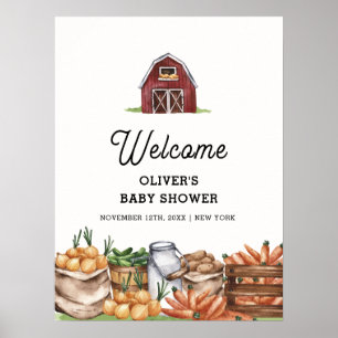 Poster Rustic Farm Barnyard Veggie Baby shower Bienvenue