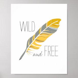 Poster Rustic Feather Wild and Free Nursery Wall Art