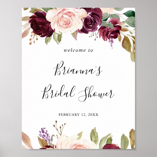 Poster Rustic Floral Botanical Bridal Shower Welcome (Devant)