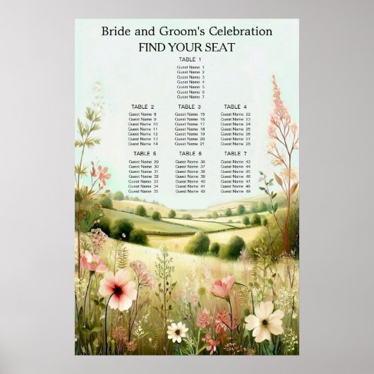 Poster Rustic Floral Countryside Wedding Seating (Devant)