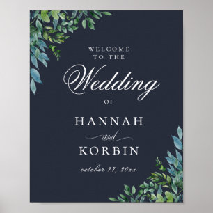 Poster Rustic Forest Foliing Marine Blue Mariage Bienvenu