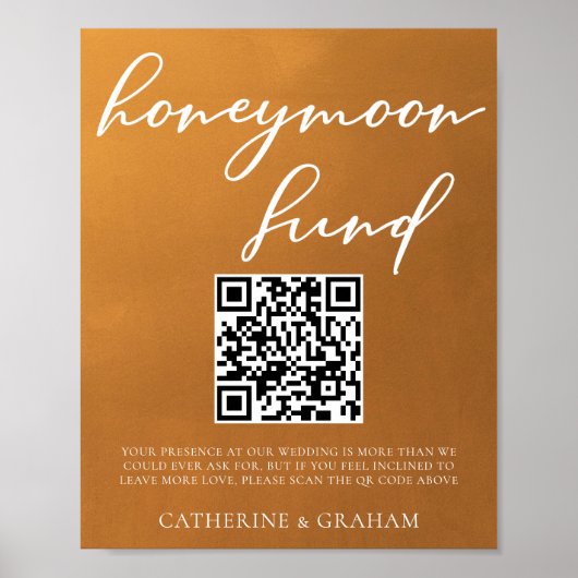 Poster Rustic Gold Mariage Honeymoon Fund Code QR (Devant)
