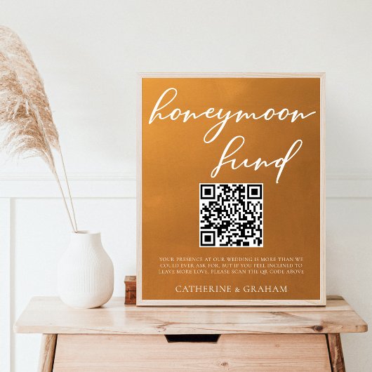 Poster Rustic Gold Mariage Honeymoon Fund Code QR