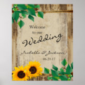 Poster Rustic Grange Mariage de tournesol en bois (Devant)