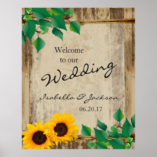 Poster Rustic Grange Mariage de tournesol en bois (Devant)