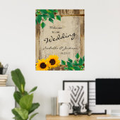 Poster Rustic Grange Mariage de tournesol en bois (Bureau à domicile)