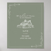 Poster Rustic Grange Sage Green Mariage de automne Bienve (Devant)