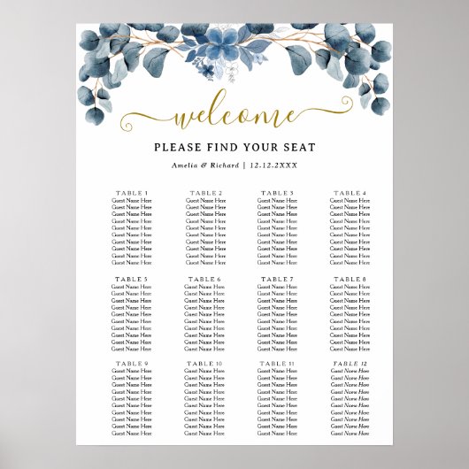 Poster Rustic Greenery Wedding Table Plan (Devant)