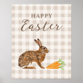 Poster Rustic Hare And Carrots Happy Easter Beige Gingham (Devant)
