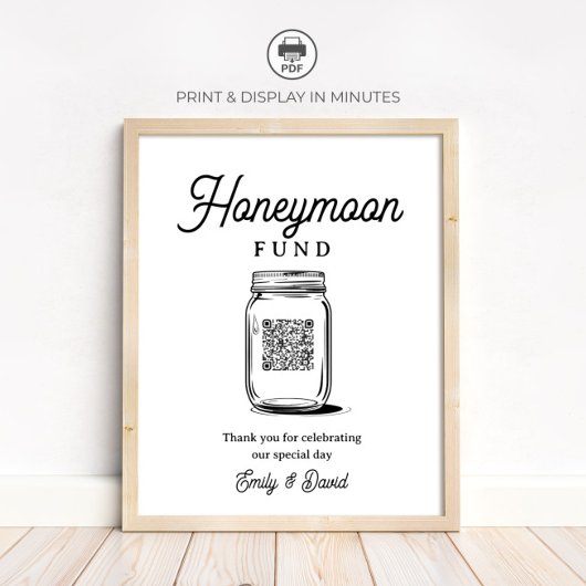 Poster Rustic Honeymoon Fund Jar QR Code Wedding Sign