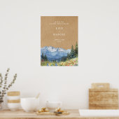 Poster Rustic Kraft Mountain Floral Wedding Welcome Sign (Cuisine)