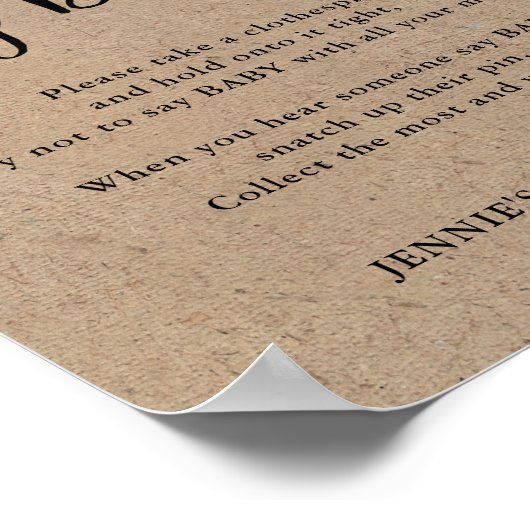 Poster Rustic Kraft Script Ne pas dire Baby Game (Coin)