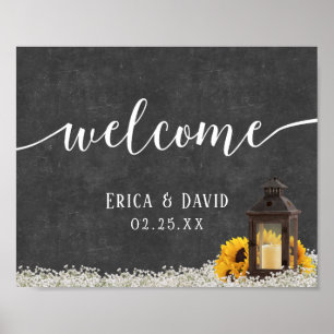 Poster Rustic Lantern Country Floral Wedding Welcome