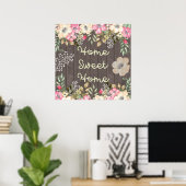 Poster Rustic Look Home Sweet Home Floral Bois (Bureau à domicile)