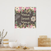 Poster Rustic Look Home Sweet Home Floral Bois (Cuisine)