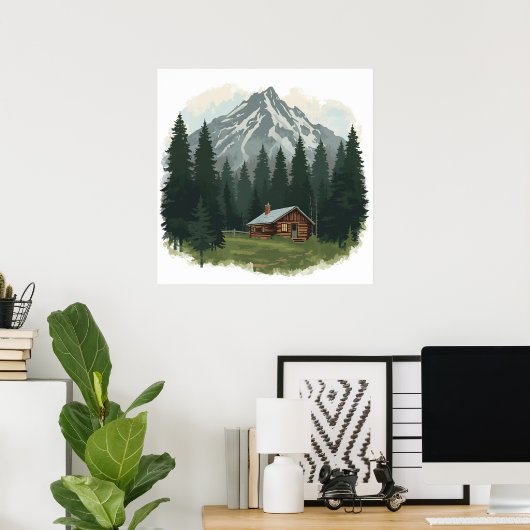 Poster Rustic Mountain Cabine - Wilderness Retreat Wall A (Bureau à domicile)