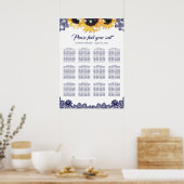Poster Rustic Navy Blue Lace Sunflower Seating Chart 12 (Cuisine)