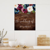 Poster Rustic Navy & Burgundy Floral Welcome Mariage (Cuisine)