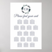 Poster Rustic Navy Peony Mariage 17 Table Seating Chart (Devant)