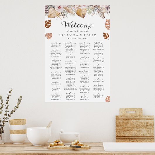 Poster Rustic Neutral Boho Wedding Seating Chart (Cuisine)