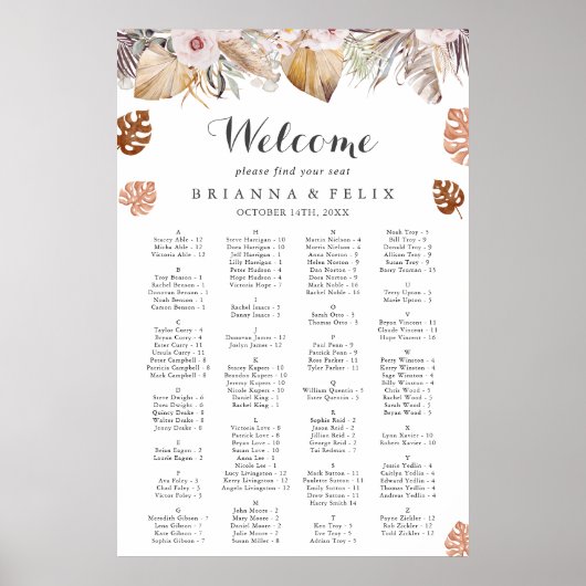 Poster Rustic Neutral Boho Wedding Seating Chart (Devant)
