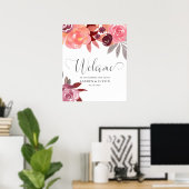Poster Rustic Peonies Elegant Script Mariage Bienvenue (Bureau à domicile)