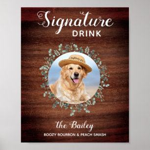 Poster Rustic Pet Mariage Photo Barre de Chiens Signature