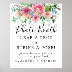 Poster Rustic Pink Floral Wedding Photo Booth Sign