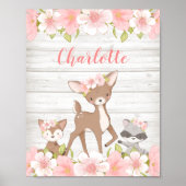 Poster Rustic Pink Floral Woodland Animals Personalized (Devant)