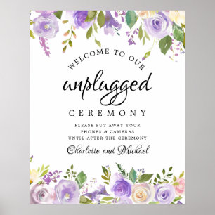 Poster Rustic Purple Floral Unplugged Wedding Sign
