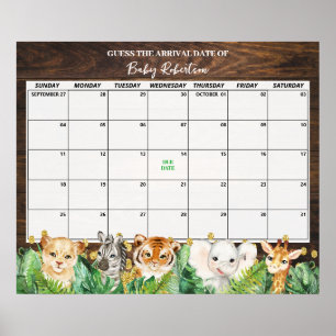 Poster Rustic Safari Baby Guess Date d'échéance Calendrie