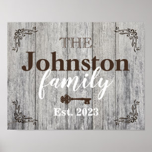 Poster Rustic Simulated Wood Nom de famille