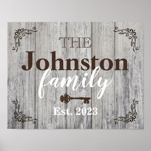 Poster Rustic Simulated Wood Nom de famille (Devant)