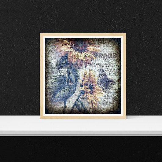 Poster Rustic Sunflower Butterfly Ephemeral Grunge