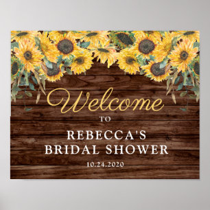 Poster Rustic Sunflower Wood Bridal Shower Welcome Sign
