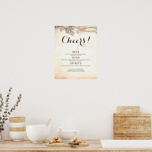 Poster Rustic Tree Branches Mariage Boissons Bar (Cuisine)