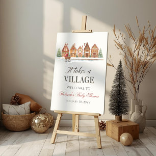 Poster Rustic Village Maisons Baby shower d'hiver Accueil