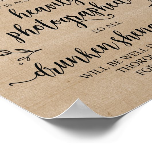 Poster Rustic Vines Mariage Open Bar Drung sign (Coin)