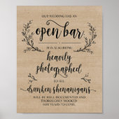 Poster Rustic Vines Mariage Open Bar Drung sign (Devant)