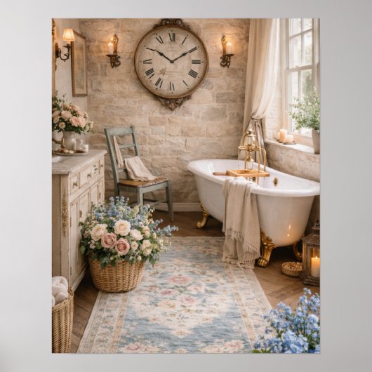 Poster Rustic Wall Art French Farmhouse Bathroom (Devant)