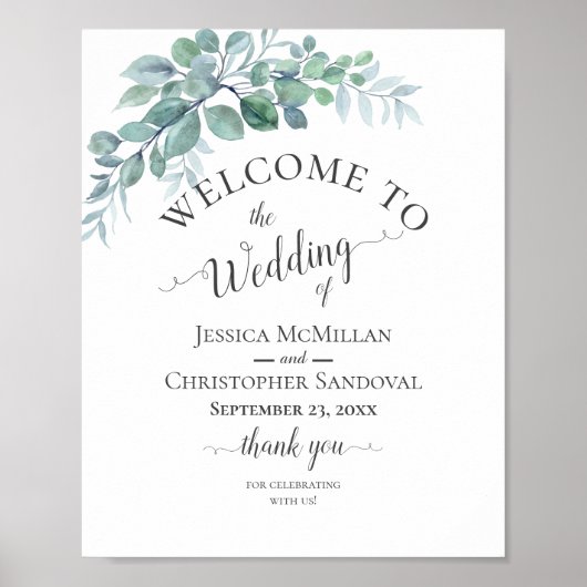 Poster Rustic Watercolor Eucalyptus Greenery Wedding (Devant)