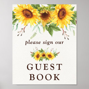 Poster Rustic Watercolor Sunflowers Mariage Livre d'invit