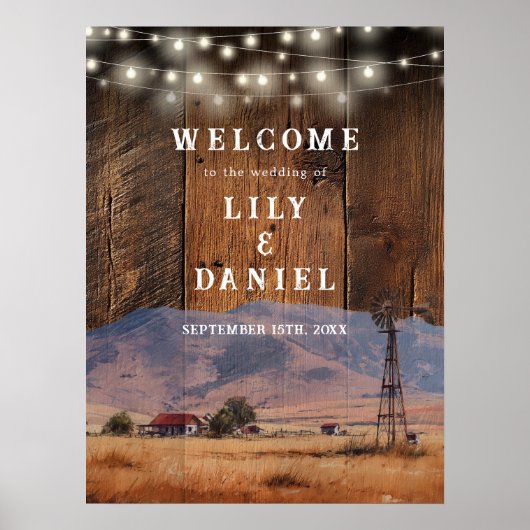 Poster Rustic Western Barn Wedding Welcome Sign (Devant)