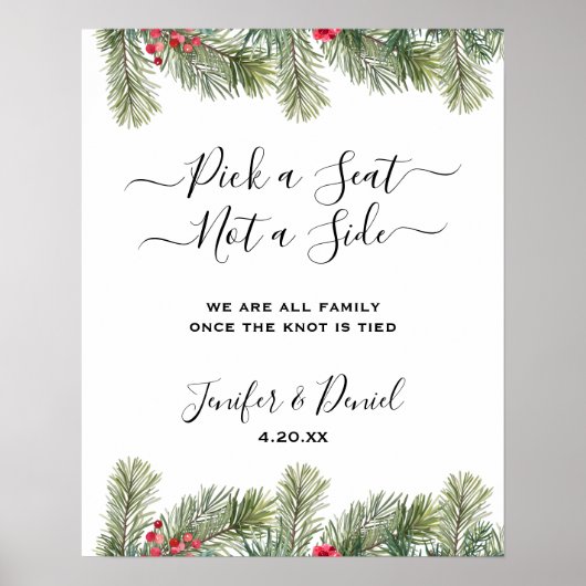 Poster Rustic Winter Berry Pine Mariage de verdure (Devant)
