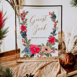 Poster Rustic Winter Floral Watercolor Mariage d'invité<br><div class="desc">Découvrez les souhaits chaleureux et les souvenirs chéris de vos invités grâce à notre rustique Elegant Winter Floral Guest Book Sign. Ce design complète parfaitement l'atmosphère hivernale enchanteresse de votre célébration, avec un cadre aquarelle peint à la main et agrémenté d'un gracieux mélange de fleurs rouges, de teintes bleues poussiéreuses...</div>